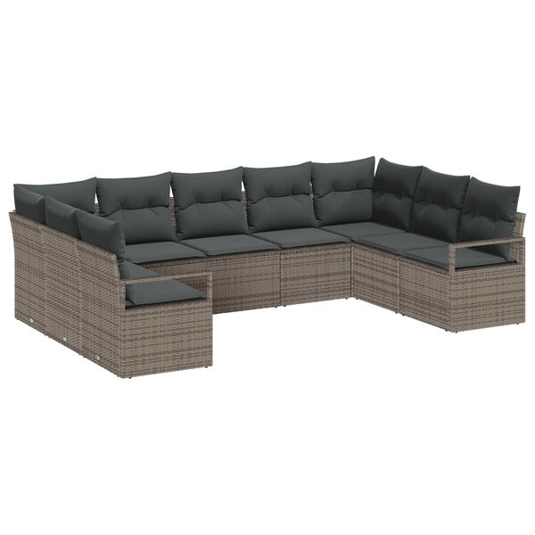 vidaXL Sofa S&aelig;t med pude 9 pcs Gr&aring; polyrattan