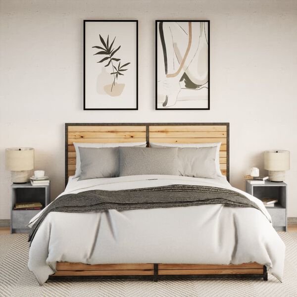 vidaXL sengeborde 2 stk. med LED-lys konstrueret tr&aelig; betongr&aring;