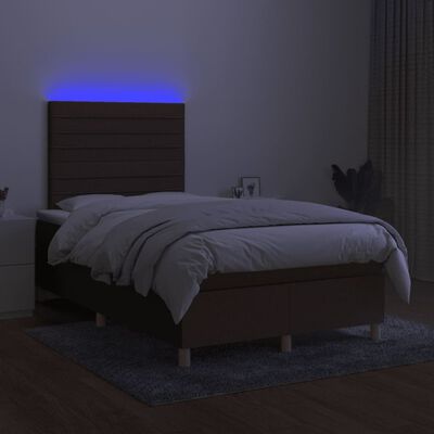 vidaXL kontinentalseng med LED-lys 120x190 cm stof mørkebrun