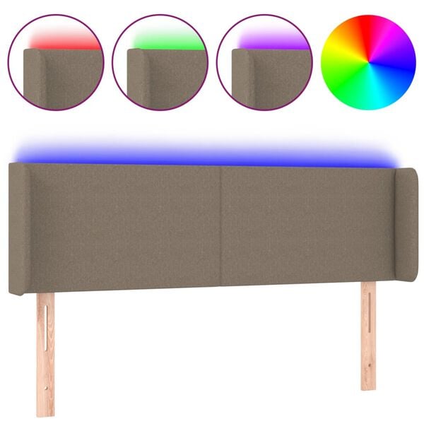 vidaXL sengegavl med LED-lys 147x16x78/88 cm stof gr&aring;brun