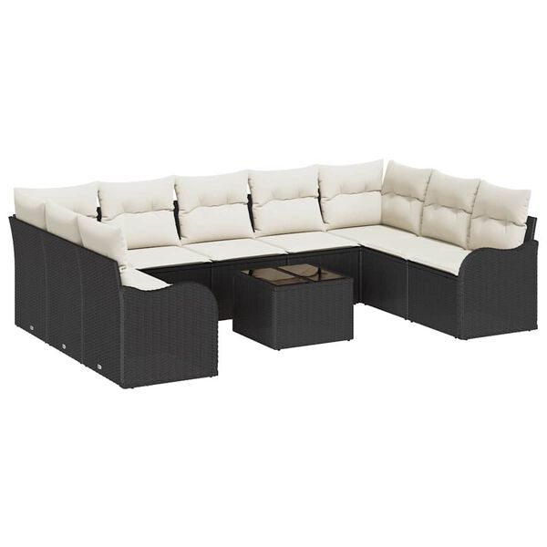 vidaXL Havesofa S&aelig;t 10 pcs Sort polyrattan