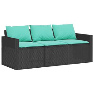vidaXL 3-personers havesofa med hynder polyrattan sort