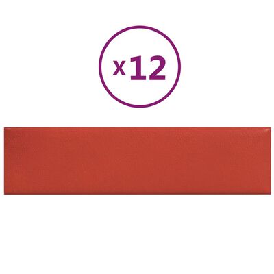 vidaXL vægpaneler 12 stk. 60x15 cm 1,08 m² kunstlæder rød