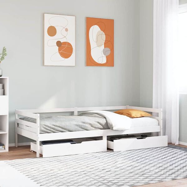 vidaXL daybed med skuffer 90x200 cm massivt fyrretræ hvid