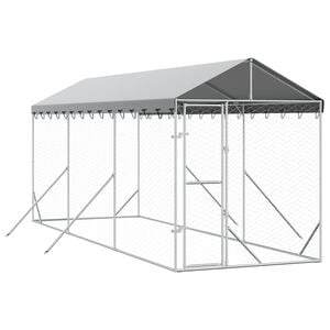 vidaXL udend&oslash;rs hundeg&aring;rd med tag 2x6x2,5 m galvaniseret st&aring;l s&oslash;lv