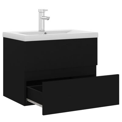 vidaXL vaskeskab med indbygget håndvask konstrueret træ sort