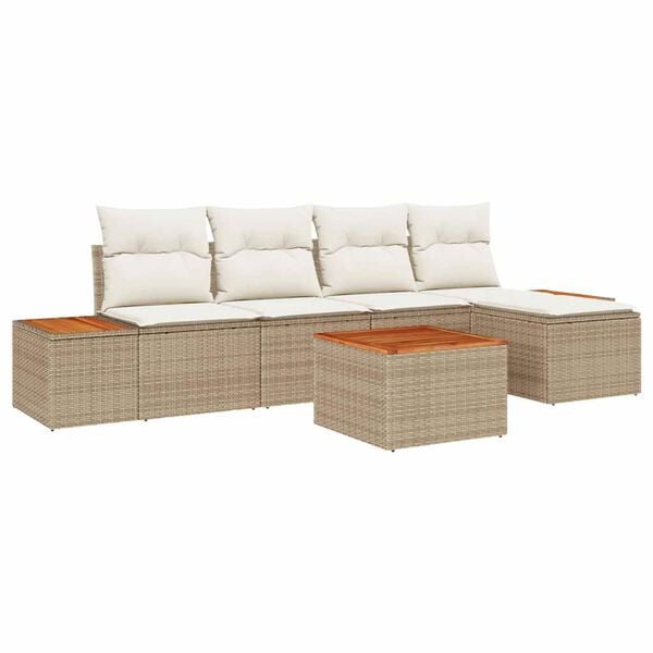 vidaXL Havesofa S&aelig;t med pude 6 pcs Beige polyrattan