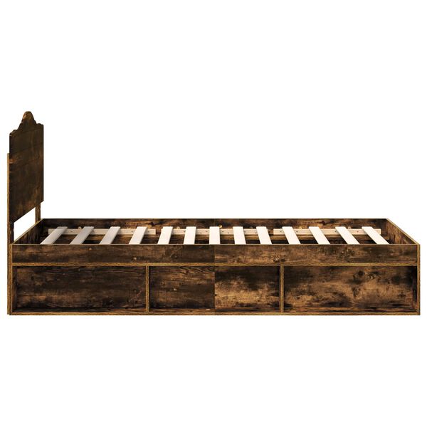 vidaXL Sengestel med hovedg&aelig;rde R&oslash;get eg 75 x 190 cm Massiv fyrretr&aelig;