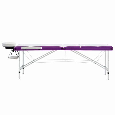 vidaXL sammenfoldeligt massagebord aluminiumsstel 3 zoner hvid lilla