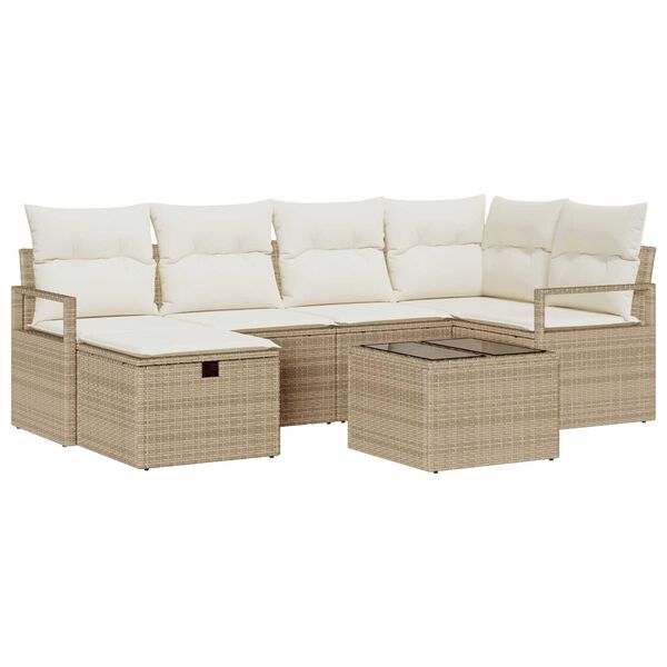 vidaXL Havesofa Sæt med pude med opbevaring 7 pcs Beige Poly rattan