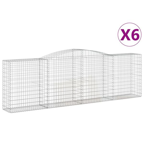 vidaXL buede gabionkurve 6 stk. 400x50x120/140 cm galvaniseret jern
