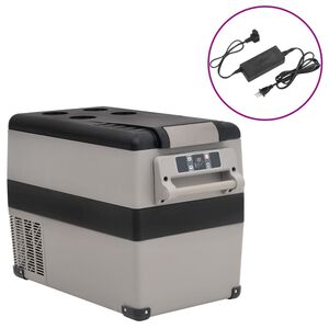 vidaXL k&oslash;leboks med h&aring;ndtag og adapter 55 l PP og PE sort og gr&aring;