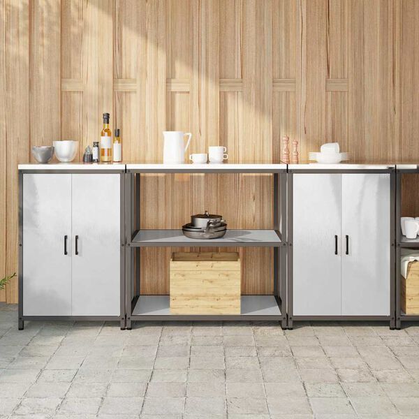 vidaXL K&oslash;kkenopbevaringss&aelig;t med hylde med d&oslash;r 3 pcs S&oslash;lv Rustfrit st&aring;l