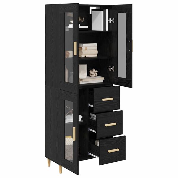 vidaXL Highboard med skuffe Sort eg 69,5 x 34 x 180 cm Konstrueret tr&aelig;
