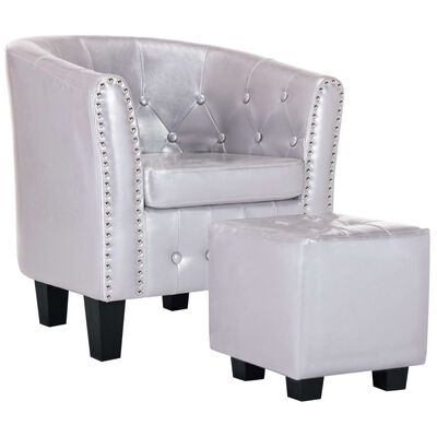 vidaXL lænestol med fodskammel kunstlæder blank sølvfarvet