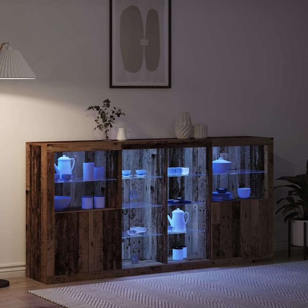 vidaXL LED Sideboard 3 pcs Gammelt træ 202 x 37 x 100 cm