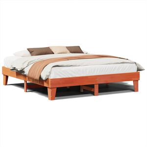 vidaXL sengeramme uden madras 200x200 cm massivt fyrretr&aelig; gyldenbrun