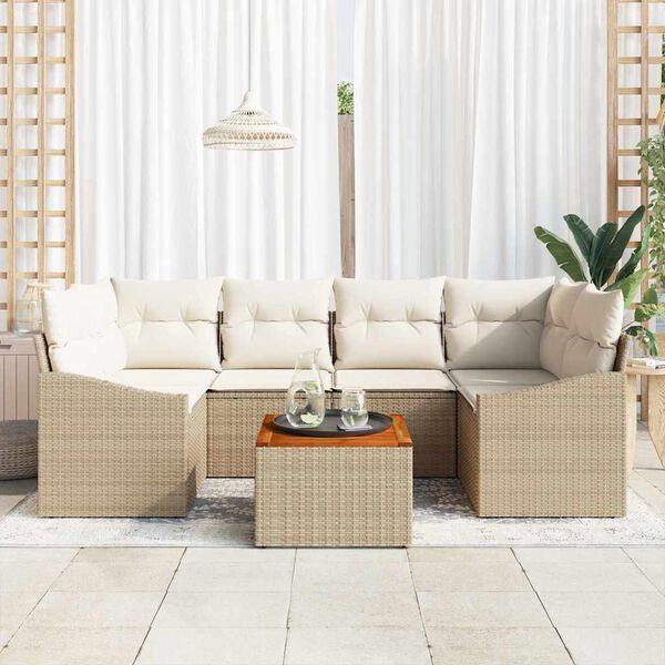 vidaXL Havesofa S&aelig;t med opbevaring 7 pcs Beige og creme polyrattan
