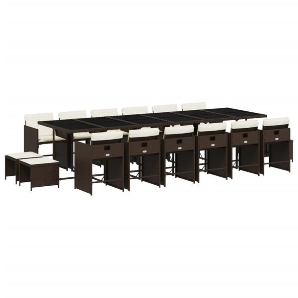 vidaXL spisebordss&aelig;t til haven 17 dele med hynder polyrattan brun