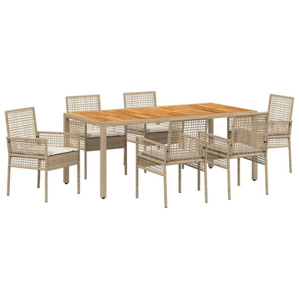 vidaXL Have Spisebordss&aelig;t 7 pcs Beige polyrattan