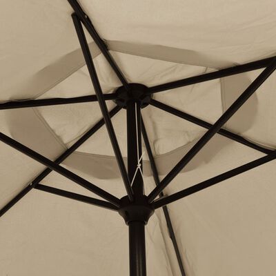 vidaXL udendørs parasol med LED-lys og stålstang 300 cm gråbrun