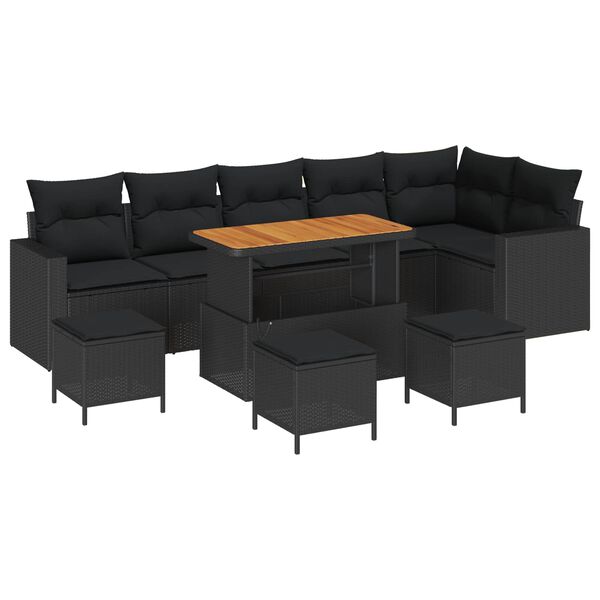vidaXL Havesofa S&aelig;t 10 pcs Sort polyrattan