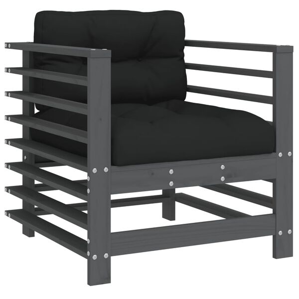 vidaXL havestole med hynder 2 stk. massivt fyrretræ grå