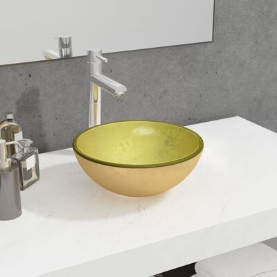 vidaXL håndvask 30x12 cm hærdet glas guldfarvet