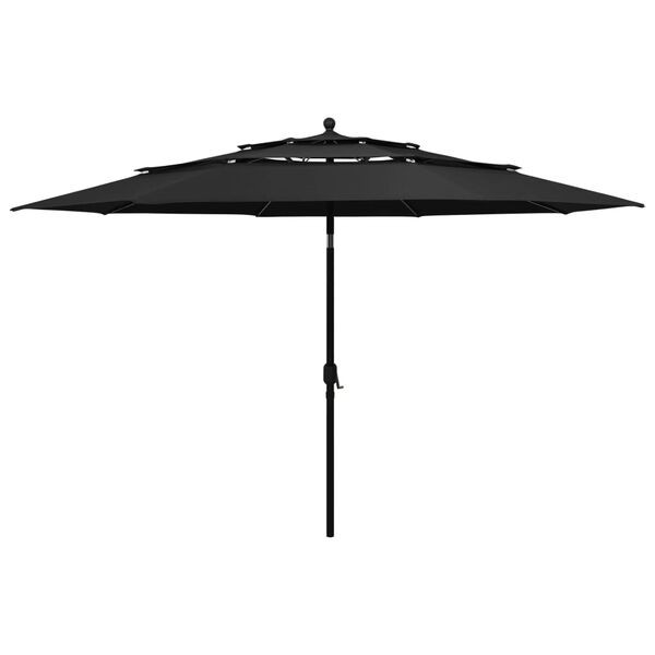 vidaXL parasol med aluminiumsstang 3,5 m 3 niveauer sort