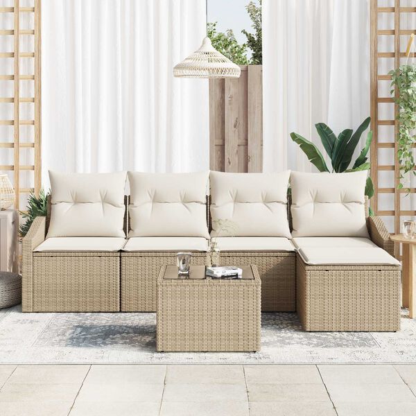 vidaXL Sofa S&aelig;t med pude 6 pcs Beige og creme polyrattan