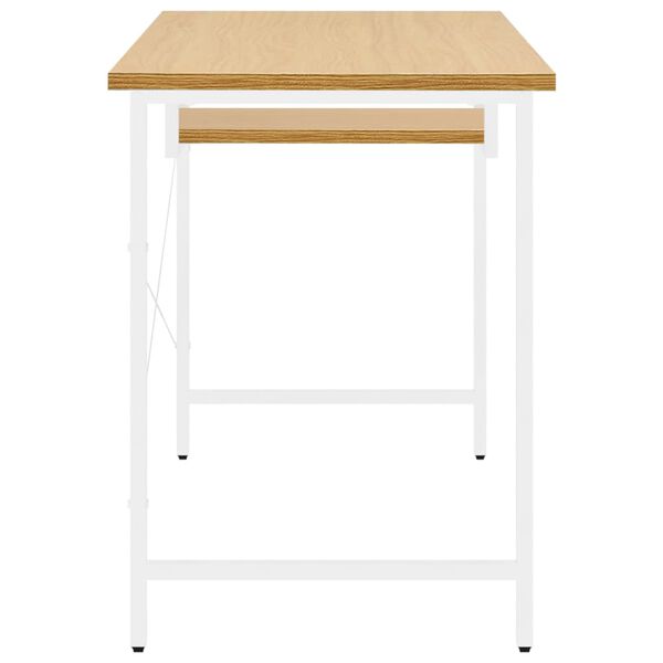 vidaXL computerbord 105x55x72 cm MDF metal hvid og lys egetr&aelig;sfarvet