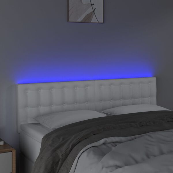 vidaXL sengegavl med LED-lys 144x5x78/88 cm kunstl&aelig;der hvid