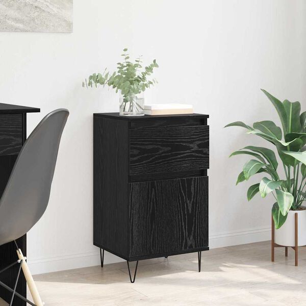 vidaXL Sideboard med skuffe Sort eg 35 x 40 x 70 cm Konstrueret træ