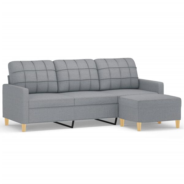 vidaXL 3-personers sofa med fodskammel 180 cm stof Lysegrå