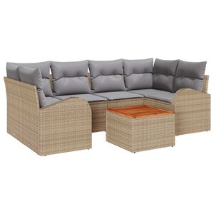 vidaXL Havesofa S&aelig;t med pude 7 pcs Beige polyrattan