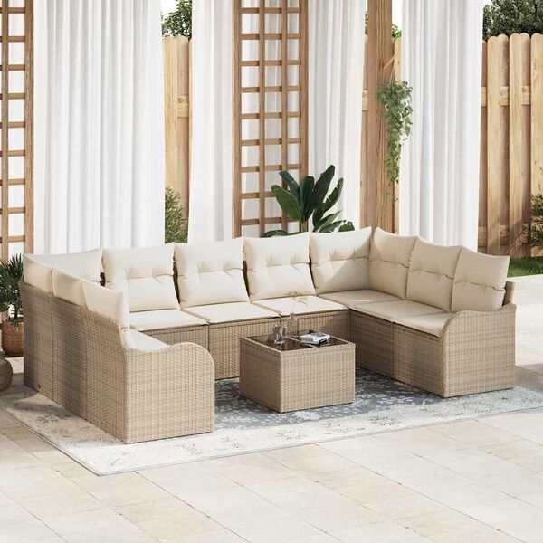 vidaXL Havesofa S&aelig;t med pude 10 pcs Beige og hvid Poly rattan