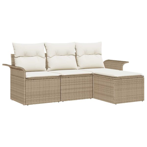 vidaXL Havesofa S&aelig;t med pude med opbevaring 4 pcs Beige Poly rattan