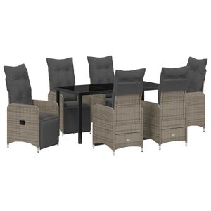vidaXL Have Spisebordss&aelig;t med pude 7 pcs Gr&aring; polyrattan