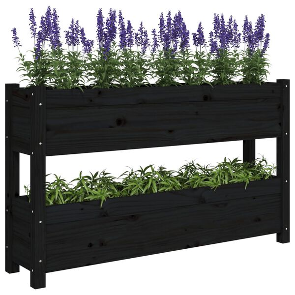 vidaXL plantekasse 112x25x66 cm massivt fyrretr&aelig; sort