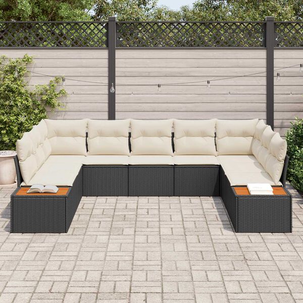 vidaXL Havesofa S&aelig;t med pude 9 pcs Sort Poly rattan