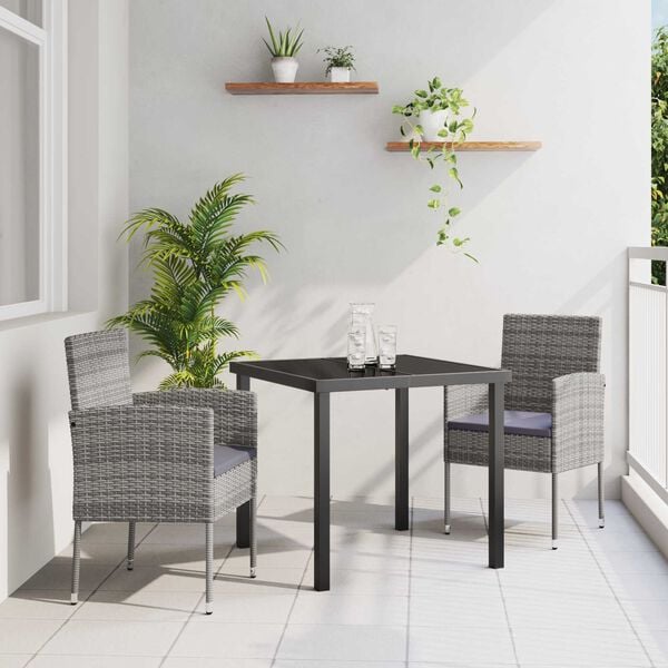 vidaXL Have Spisebordss&aelig;t med pude 3 pcs Gr&aring; polyrattan