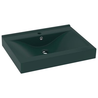 vidaXL luksuriøs håndvask vandhanehul 60x46 cm keramik mat mørkegrøn