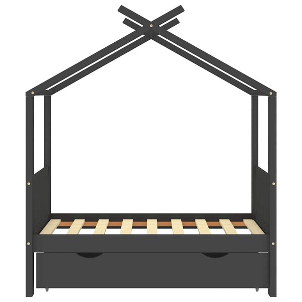 vidaXL sengestel til børn + skuffe 70x140 cm massivt fyrretræ mørkegrå