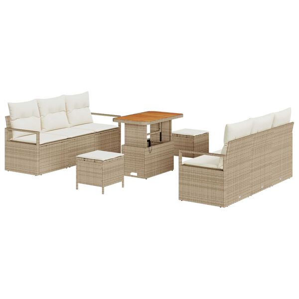 vidaXL Havesofa S&aelig;t med pude 9 pcs Beige polyrattan