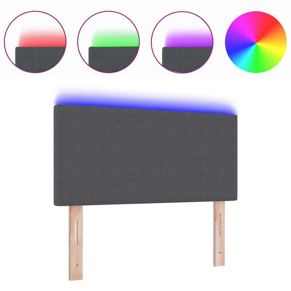 vidaXL LED sengegavl med LED -strimmellys M&oslash;rkegr&aring; 80 cm Polyester