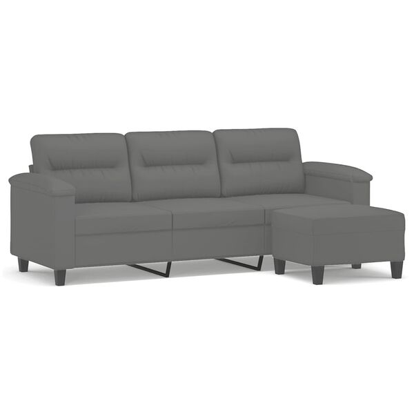 vidaXL 3-personers sofa med fodskammel 180 cm mikrofiberstof mørkegrå