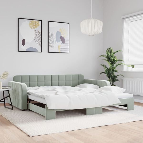 vidaXL daybed med udtr&aelig;k 100x200 cm velour lysegr&aring;