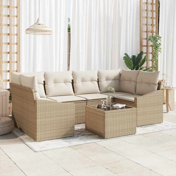 vidaXL Sofa S&aelig;t med pude med pude 7 pcs Beige og creme polyrattan