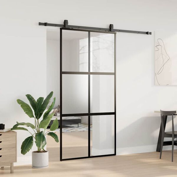vidaXL skyded&oslash;r med hardwares&aelig;t 102,5x205 cm h&aelig;rdet glas sort