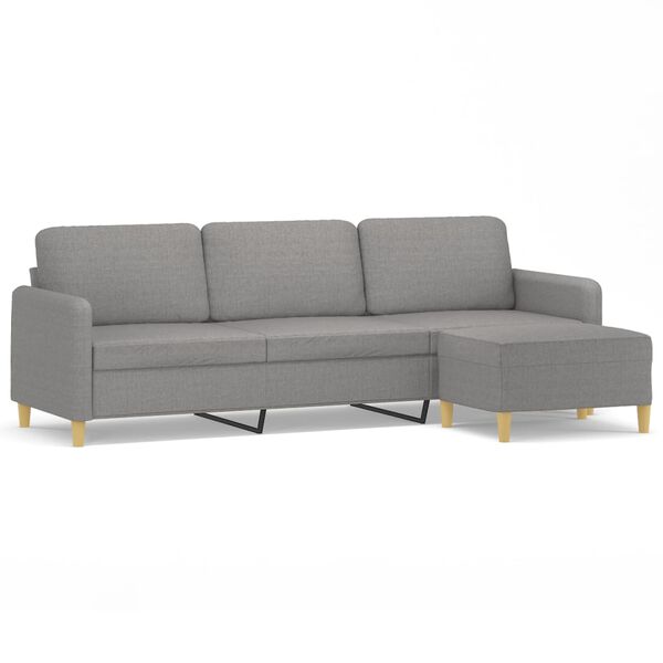 vidaXL 3-personers sofa med fodskammel 210 cm stof Lysegr&aring;
